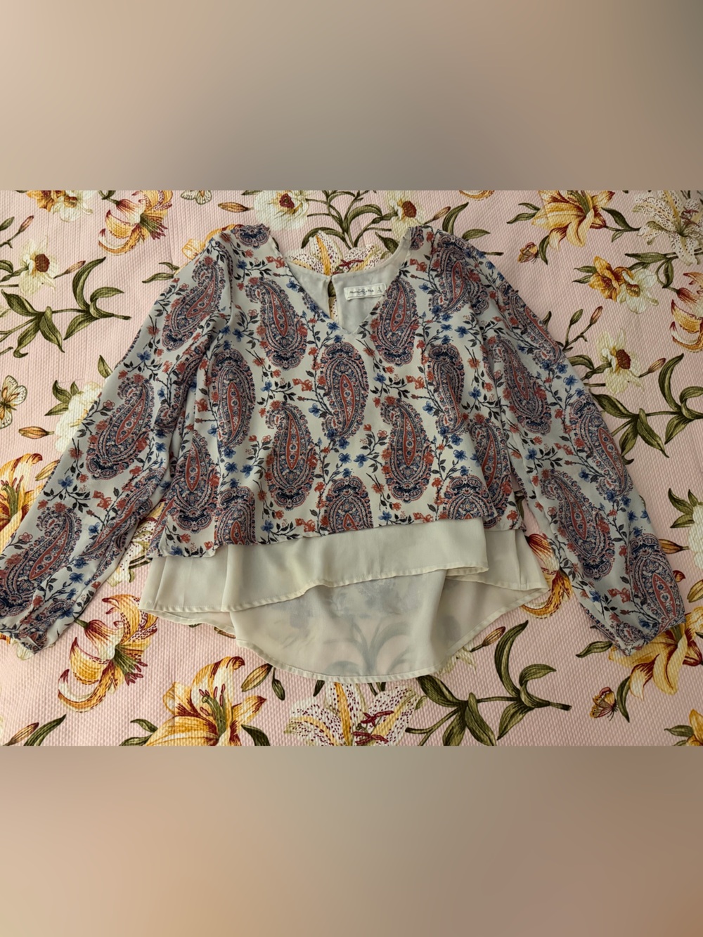 Abercrombie & Fitch Paisley Layered Hem Shorts - White with Blue & Rust
